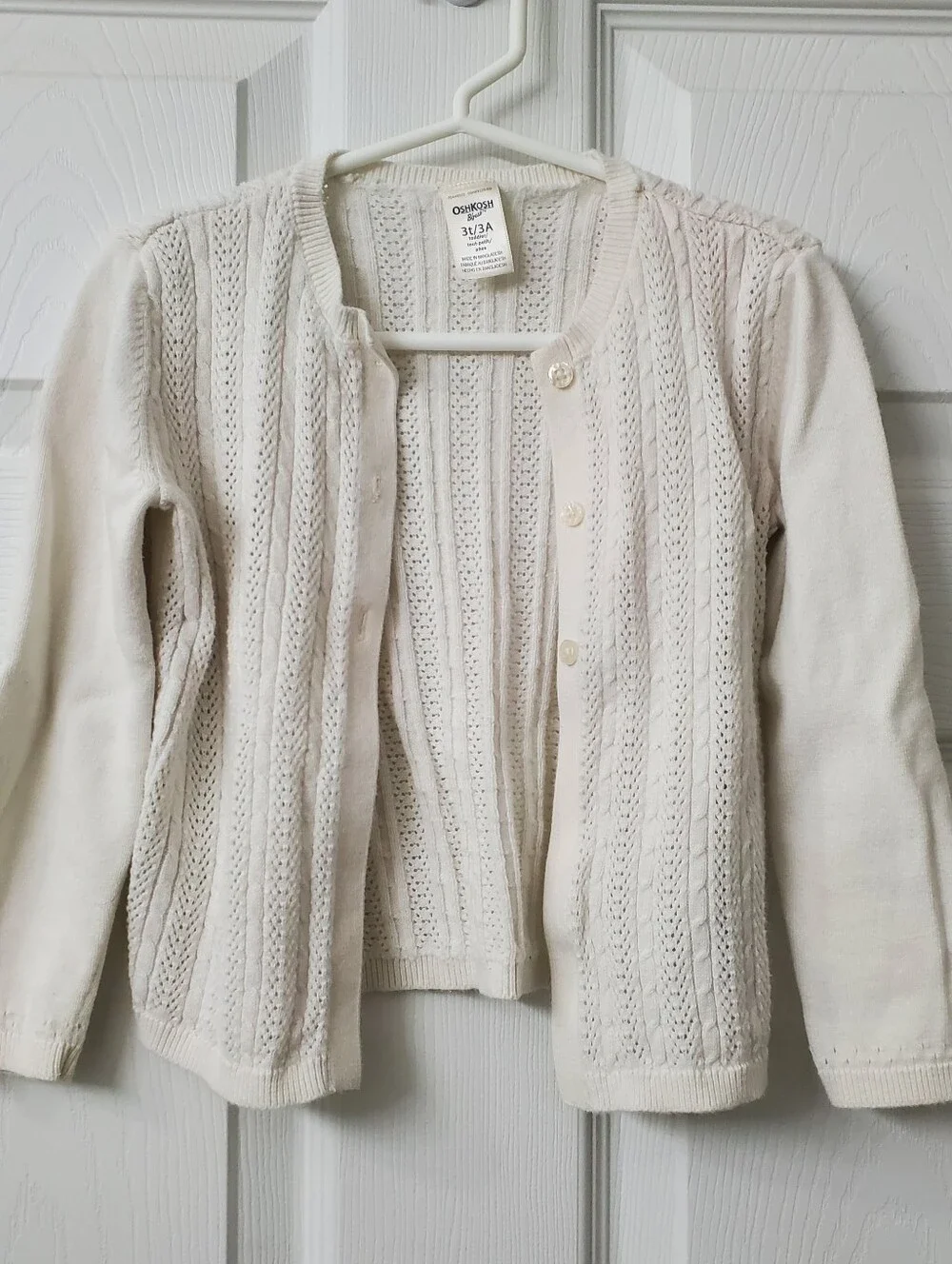 OshKosh B'gosh Cream Cable Knit Button Cardigan Sweater - Toddler Girls 3T